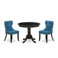 thumbnail image 2 of East West Furniture Antique 3-piece Wood Dining Set in Black/Mineral Blue, 2 of 6