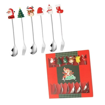 

AmaMary 6 Pcs Christmas Coffee Spoon With Red Box Creative Christmas Tree Father Christmas Star Stainless Steel Spoon For Dinner Tableware Dessert Tea Soup Stirring Spoon Practical Christmas Gift