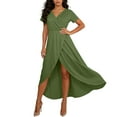 thumbnail image 3 of Crunowin Women's V Neck Maxi Dress, Short Sleeve High Slit Elastic Waist Summer Casual Flowy Long Dress Army Green L, 3 of 8