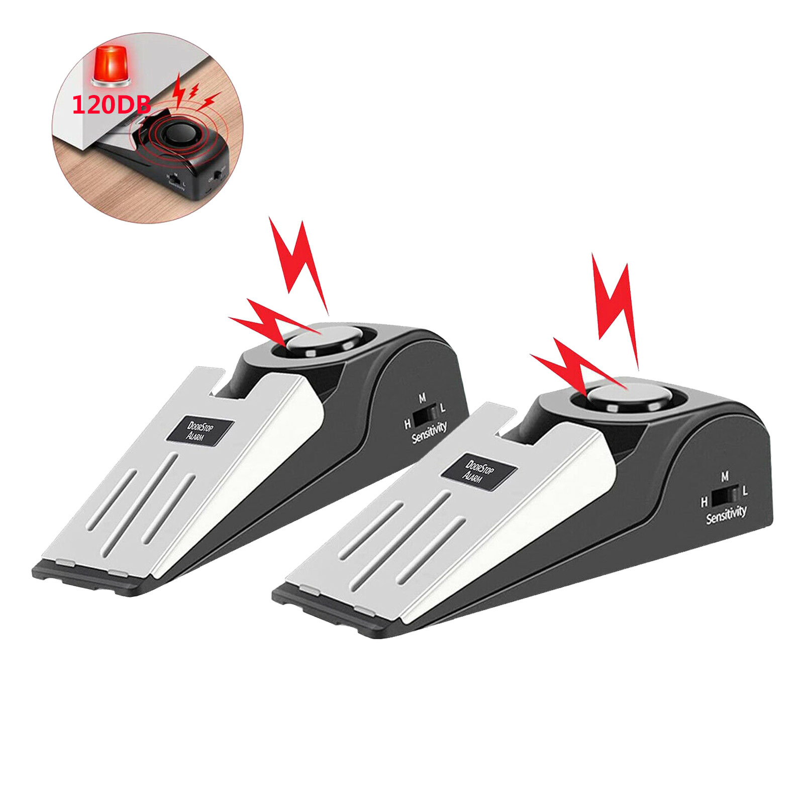2 Pack Security Door Stopper with 120DB Alarm, Door Stop Alarm for