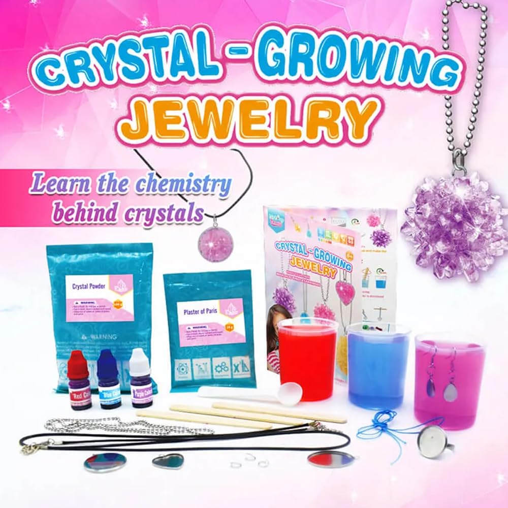 LIVEVIE Crystal Growing Jewelry Kit, Create 6 Jewelry Pieces for Kids - DIY Sparkling Pendants, Necklaces & Earrings Educational Science Kit for Hands-On Learning & Creativity