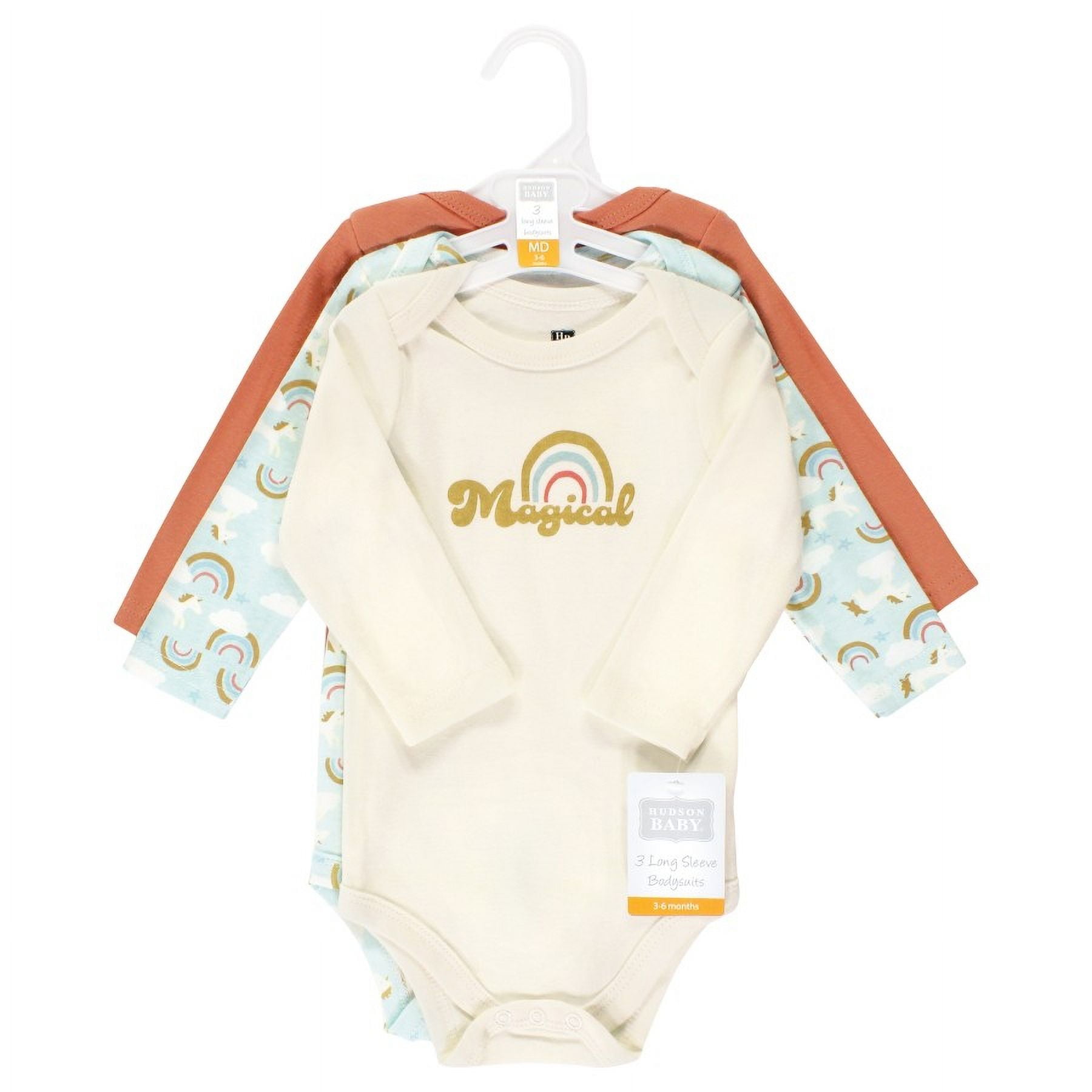 Hudson Baby Cotton Long-Sleeve Bodysuits, 3-Pack, Newborn- 24 Months