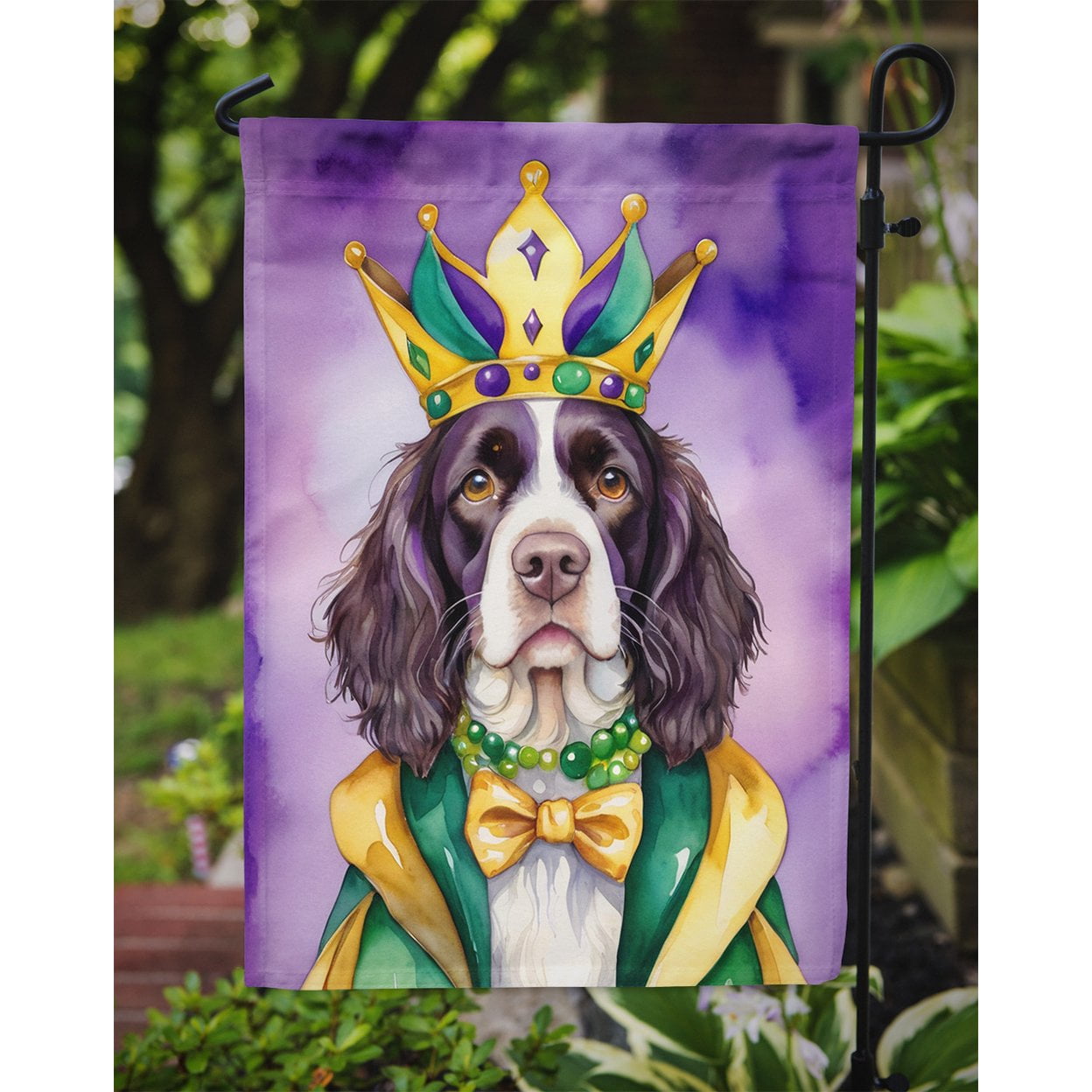 English Springer Spaniel King of Mardi Gras Garden Flag 11.25 in x 15.5 in