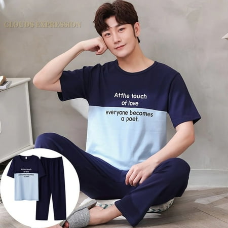 

QWZNDZGR Summer Knitted Pj Short Sleeved Men s Pajamas Sets Male Pajama Set Letter Pajama For Men Sleepwear Suit Homewear Size XXXL1264