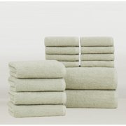 Brooklyn Loom Everyday Ribbed Sage 14 Piece Towel Set, Solid Textured, for Men and Women, Oeko-TEX Certified Confidence