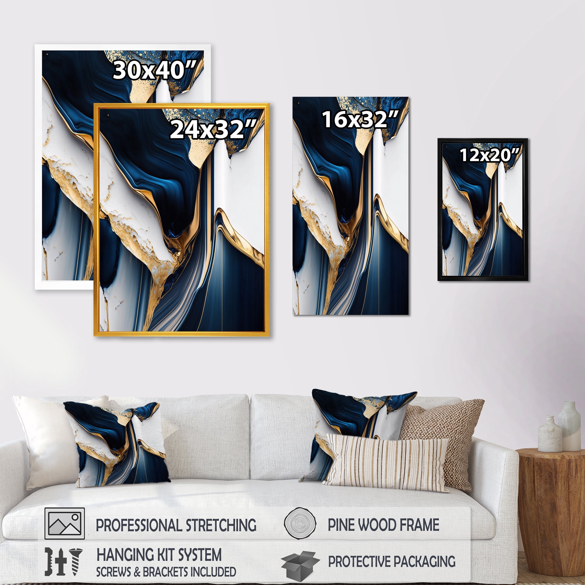 Designart Abstract Geode Waves Gold I Canvas Wall Art