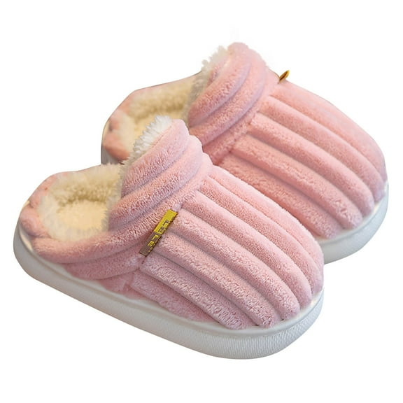 Nrmvnmi Unisex Toddler Boys Girls Fuzzy Slippers Non-Slip Sole Indoor House Shoes Outdoor Little Kids Baby Warm Winter Shoe Pink