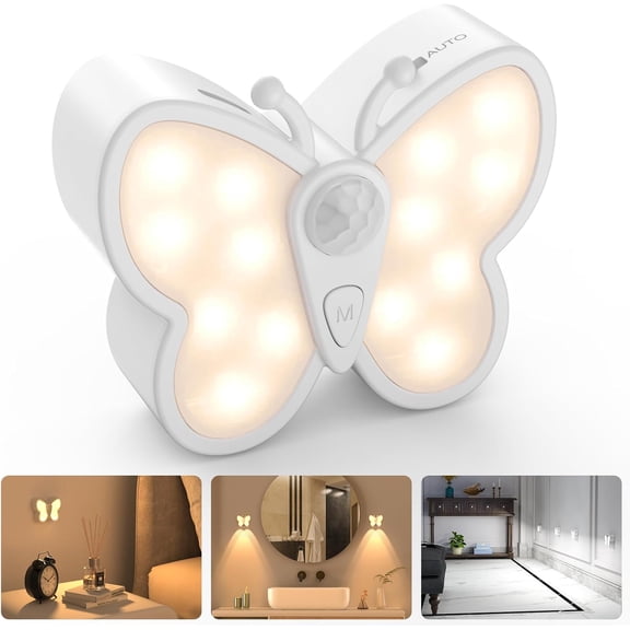 Bright Dimmable Butterfly LED Night Light, Smart Motion Sensor Night Light Lamp with Spotlight and 2 Color Temperature, Magnetic Rechargeable Nightlight for Kid Room, Bedroom, Hallway