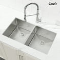 thumbnail image 2 of 33″x19″ Stainless Steel Kitchen Sink, Double Bowl in Brushed Nickel, Undermount Handmade Sink, with US Standard Drain and Hook, SSBR19-08, 2 of 11