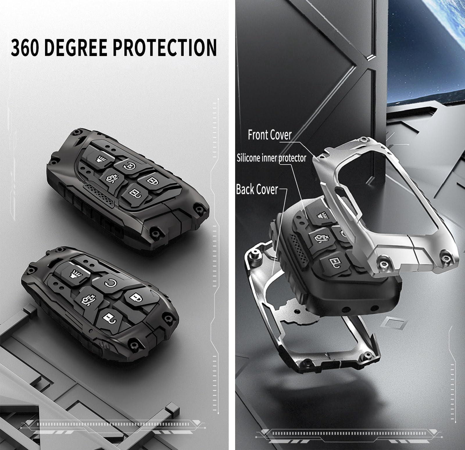 Heavy Metal Key Fob Cover Case Protector for Cadillac Compatible with 2015-2019 Escalade CTS SRX XT5 ATS STS CT6 XTS XT4 Smart Remote Key Shell Accessories