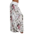 thumbnail image 4 of Telankuip Women's Floral Printed Wide Leg Pleated Harem Pants Casual High Waisted Loose Stretchy Yoga Pants Plus Size Fashion Hippie Tie Dye Baggy Soft Comfy Trousers White XXXXL, 4 of 4