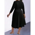 thumbnail image 3 of AURA Plus Size Women’s Knit Dress Round Neck Long Sleeve High Waist Tie Mid Length A Line Dress, 3 of 5