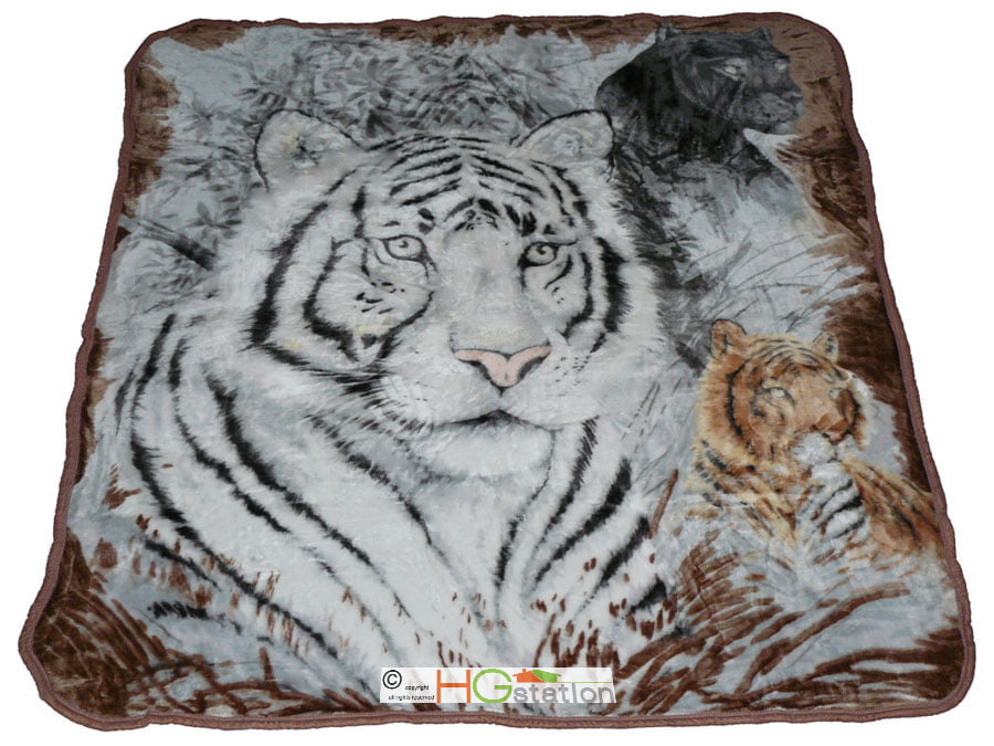TIGER WHITE 3D ANIMAL PRINT LUXURY HOTEL QUALITY FAUX FUR SOFT THROW SOFA BED 