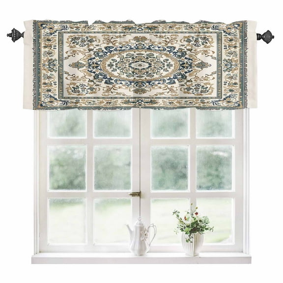 Sage Green Beige Boho Kitchen Valances for Windows 60x18 Inch Kitchen Curtains Valances Rod Pocket Southwestern Geometric Ethnic Bathroom Window Valances for Window Treatment Decor