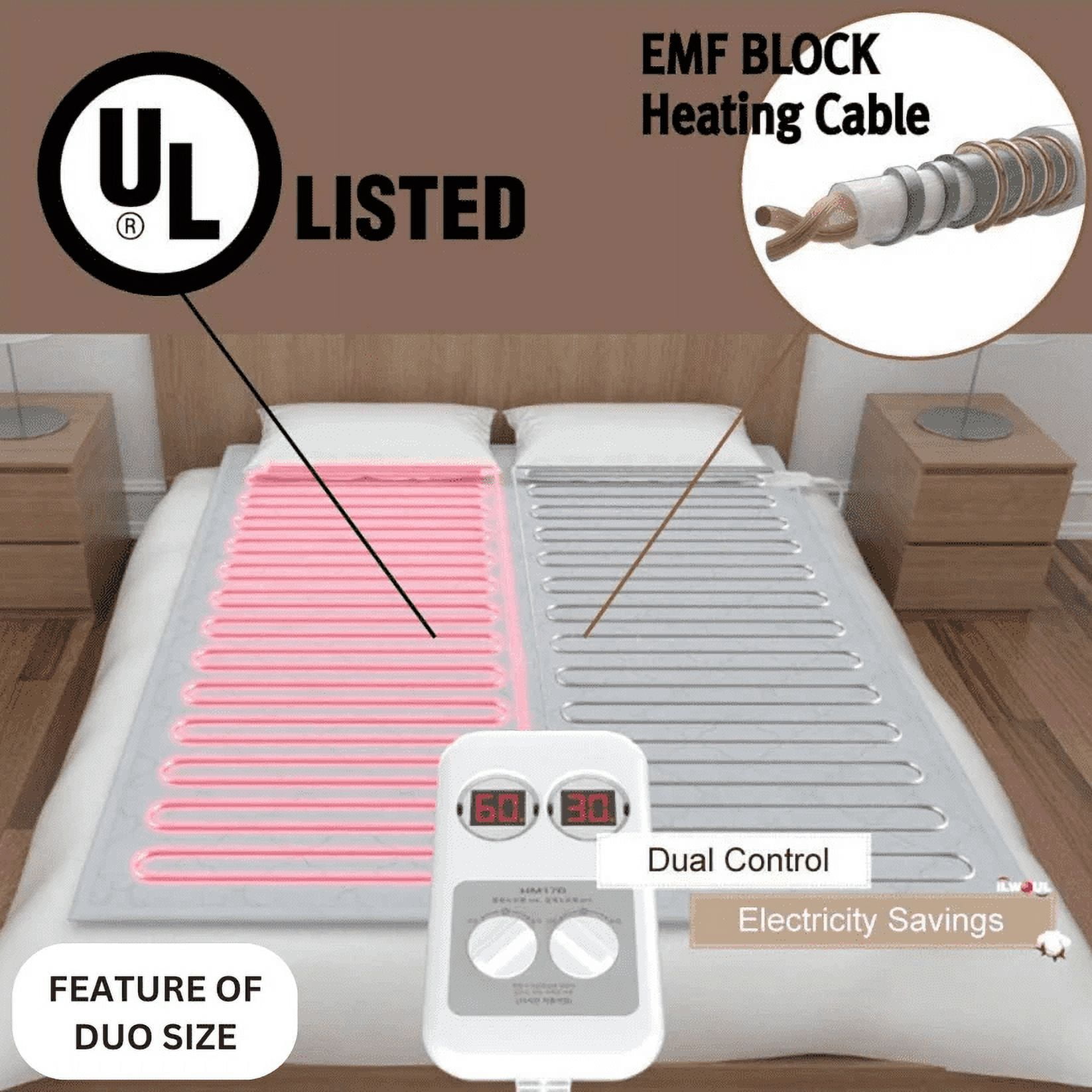 ILWOUL Large Washable Electric Heating Pad Mat for Back Pain, Cramps Relief, Mattress. Auto 15 Hours Shut Off, Anti-Electrical Radiation, Cotton Material, UL Listed (Duo)