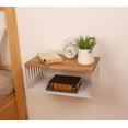thumbnail image 7 of Floating Nightstand with White Metal Base, Wooden Top and Sturdy Metal Base, Minimalist Bedside Table, Wall Mounted Shelf, Bedside Shelf (CAPETOWN), 7 of 7