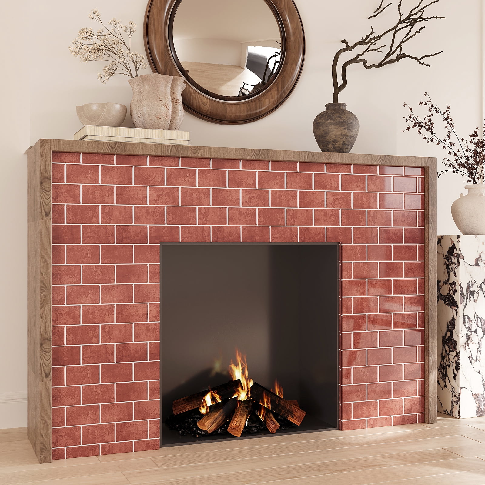 VEELIKE Retro Brick Peel and Stick Tiles Backsplash for Bathroom 12"x12" Glossy Terracotta Subway Tile Peel and Stick Backsplash for Kitchen Waterproof Self Adhesive Vinyl Wall Panels 6 Sheets