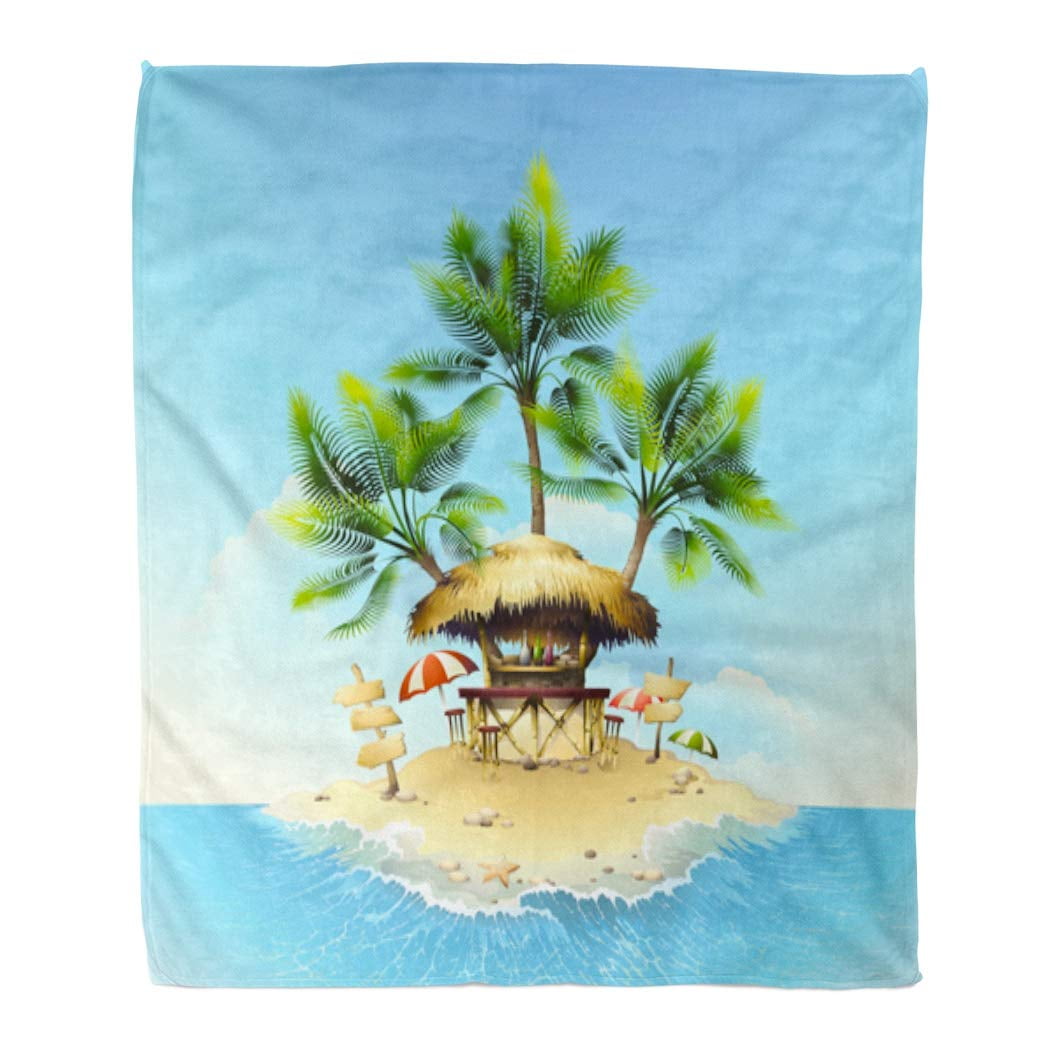 LADDKE Throw Blanket 50x60 Inches Yellow Beach Tropical Bungalow Bar on