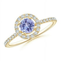 ANGARA Natural Floating Tanzanite Halo Ring with Diamond Accents in 14K Yellow Gold for Women (Size-5mm) | December Birthstone, Birthday, Anniversary, Jewelry Gift for Women | Natural Tanzanite Ring