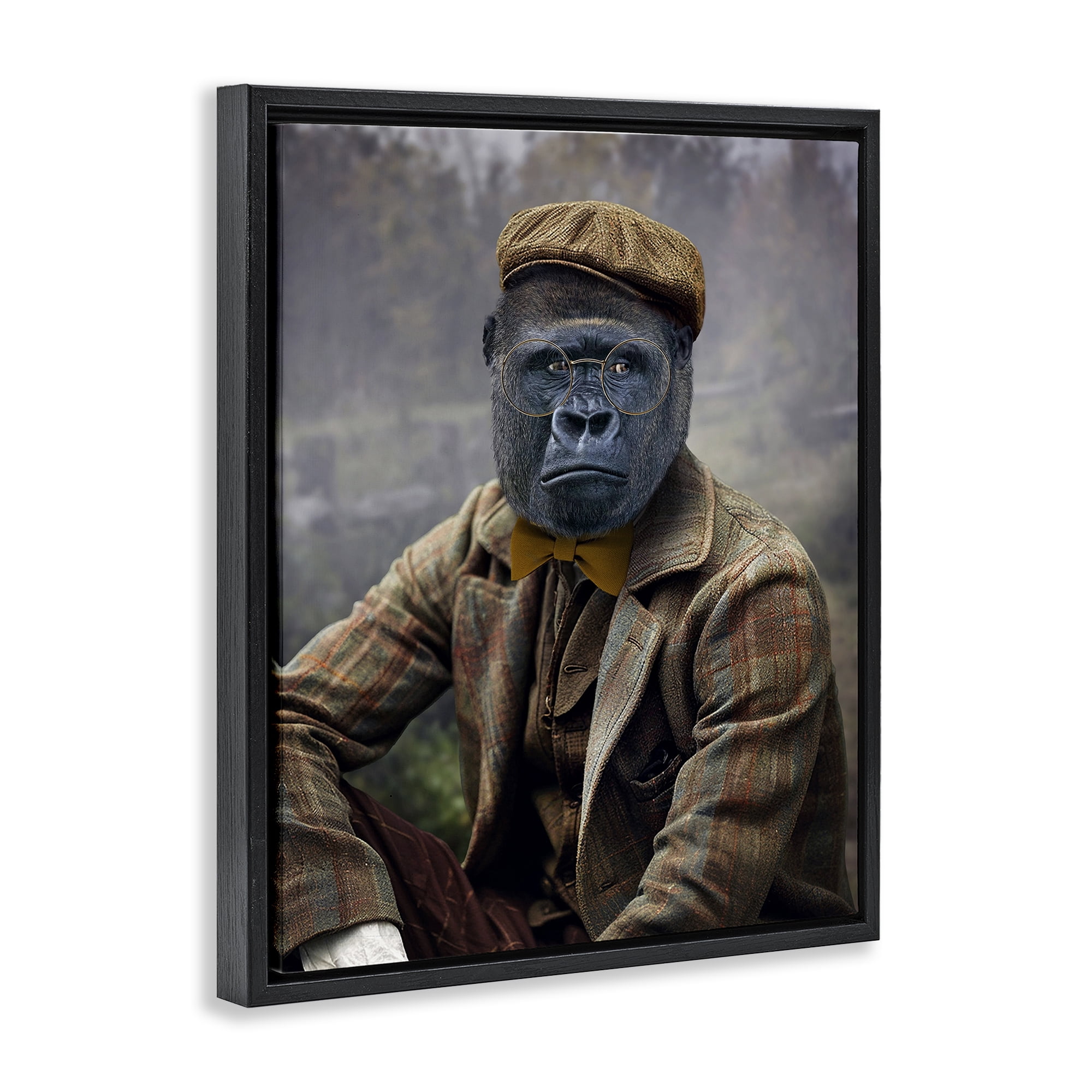 Stupell Industries Vintage Gorilla Portrait Animals & Insects Painting Black Floater Framed Canvas Art Print Wall Art, 17 x 21