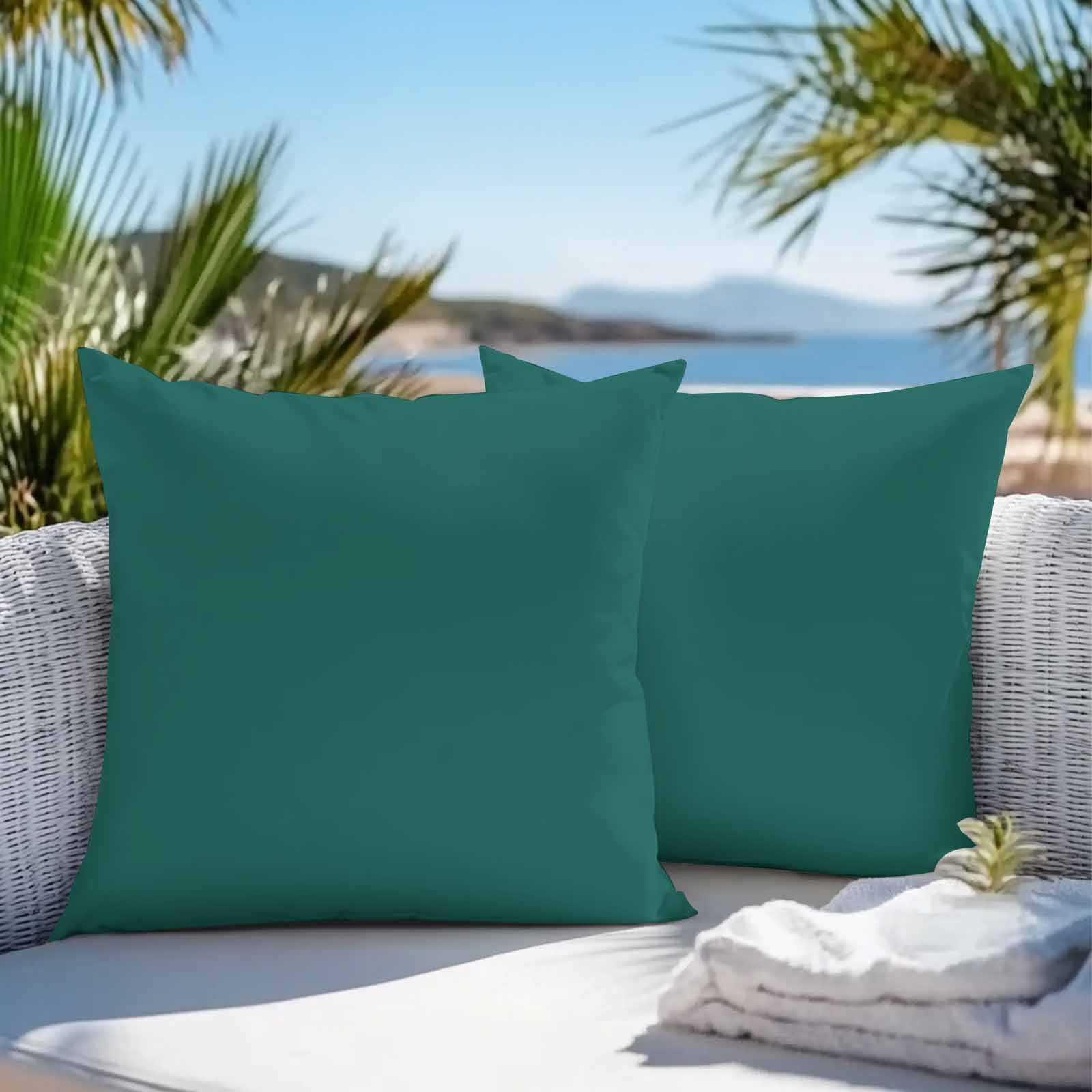 Dark Green Throw Pillow Covers 20x20 Inch Set of 2, Farmhouse Solid Green Color Modern Art Waterproof Outdoor Pillow Covers, Decorative Cushion Pillowcases for Couch, Sofa, Bed, Garden, Patio