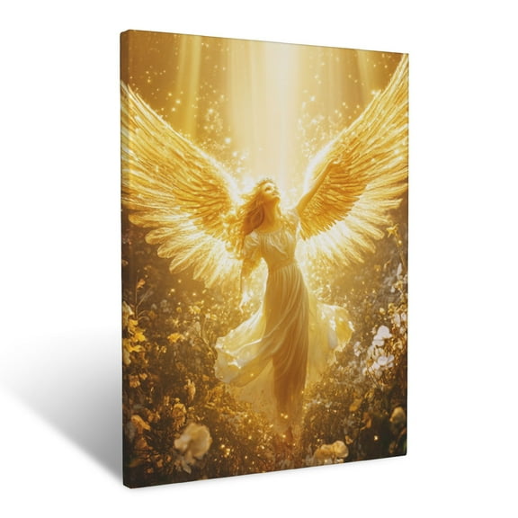 CozyNet Radiant Angel Spreading Wings In Golden Light Surrounded By Glowing Flowers Heavenly Grace Wall Art Prints With Frame Canvas Perfect for Living Room & Bedroom, Wall Decor 12"x16"