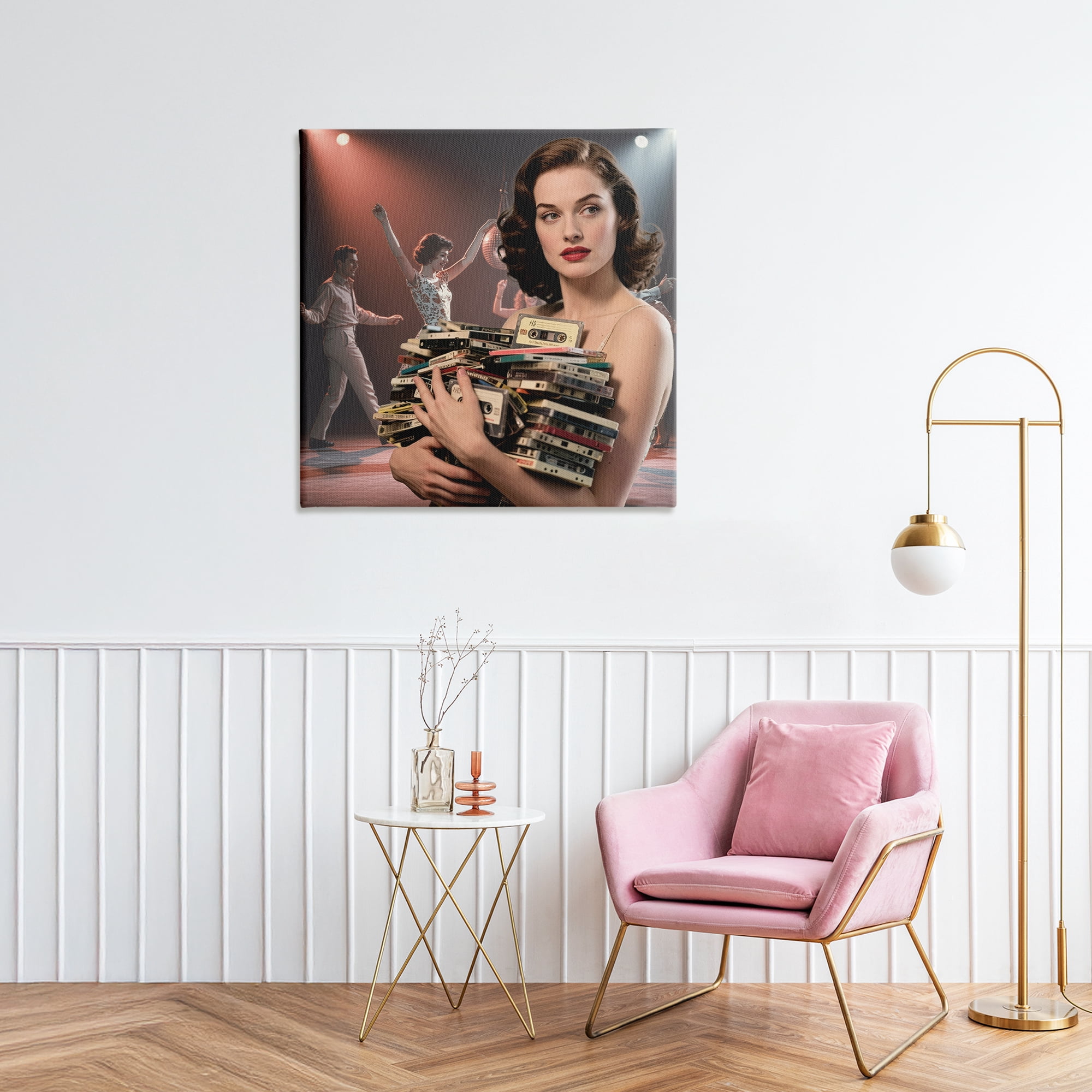 Stupell Industries Woman Holding Vintage Cassette Collection Canvas Wall Art, design by CAD Designs