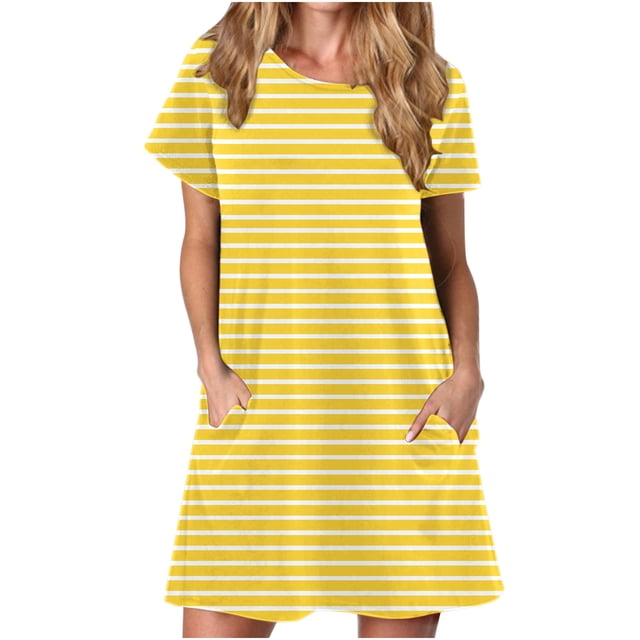 Chemises à Manches Courtes pour Femmes Robe T-Shirt d'Été Décontractée pour Femmes Tunique Ample à Manches Courtes avec Poches pour Femmes Robe d'Été Ample pour Femmes Robe T-Shirt Femme