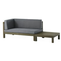 Kaena Acacia Wood Outdoor Left Arm Loveseat and Coffee Table Set with Cushion, Gray and Dark Gray