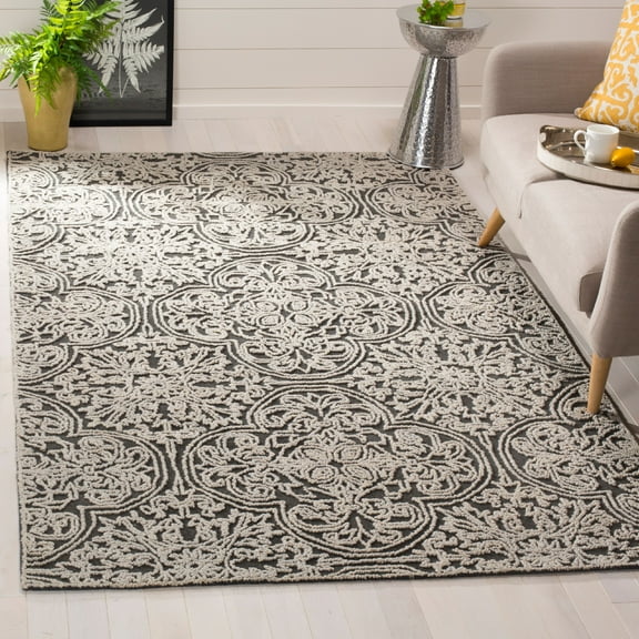 SAFAVIEH Trace Burton Geometric Wool Area Rug, Dark Grey/Light Grey, 3' x 5'