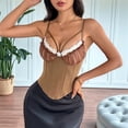 thumbnail image 3 of Women'S Ruffle Lace Trim V Neck Corset Top Adjustable Straps Corset Shaper Crop Top Brown L, 3 of 8