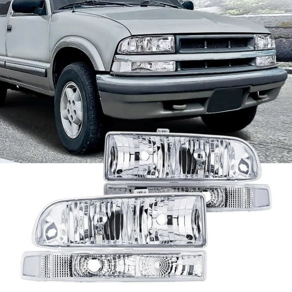 Black Housing Headlight Assembly for 1998 - 2005 Chevy Blazer Headlights 1998-2004 Chevrolet S10 Pickup Replacement Headlamp Housing Bumper Lights