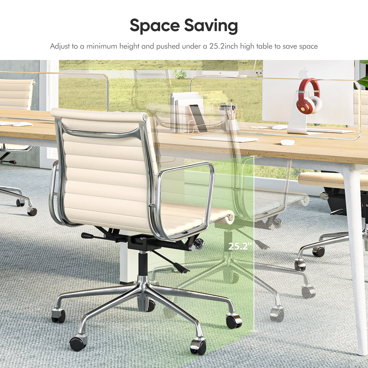 Mid Back Office Chair Ergonomic Office Chair Swivel Leather Task Chair with Lumbar Support,Adjustable Height,White