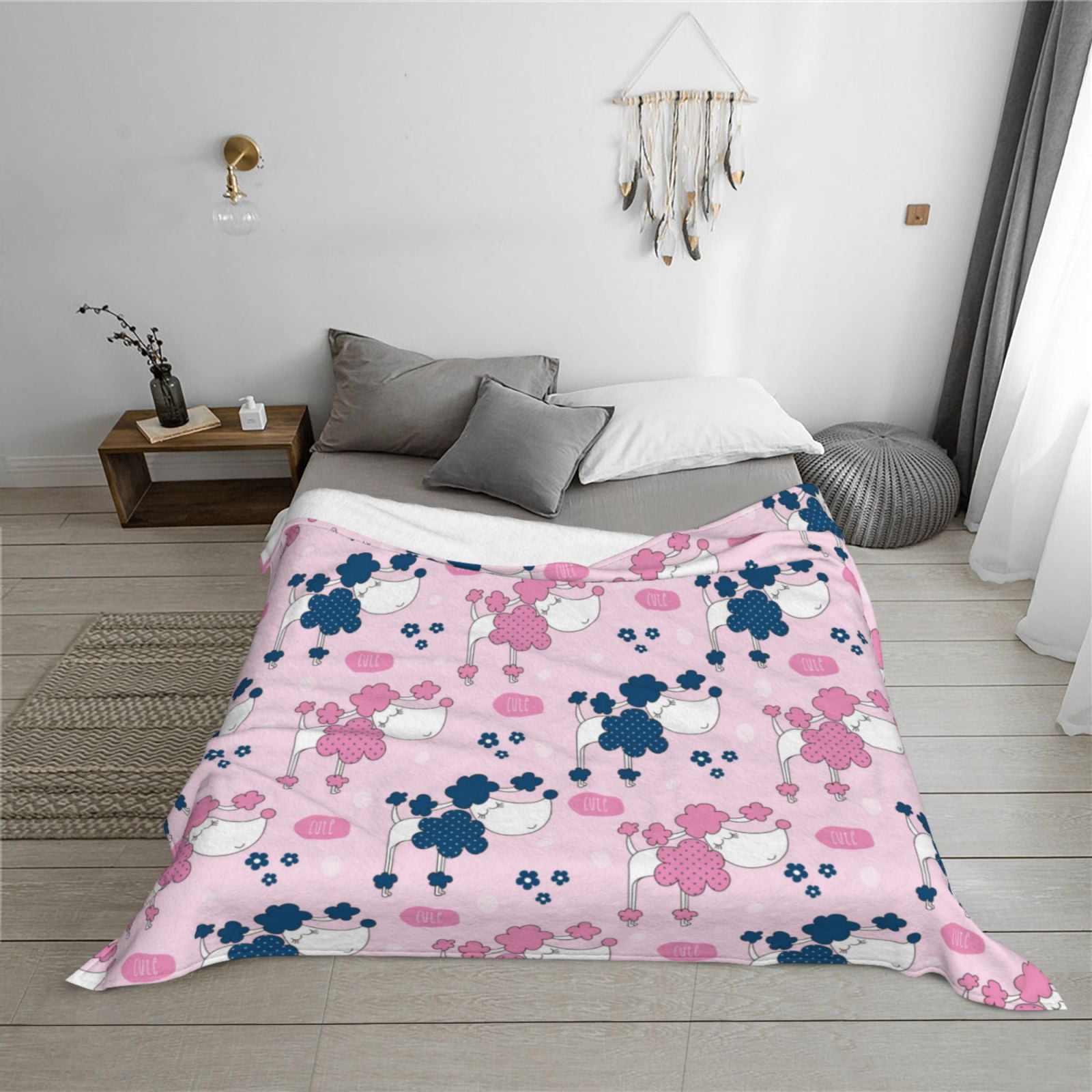 Throw Blanket for Couch - Abstract Pink Cute Poodle Dog Soft Comfy Lightweight Cozy Warm Throw Blanket, Fuzzy Plush Flannel Blanket & Throws for Sofa and Bed All Season