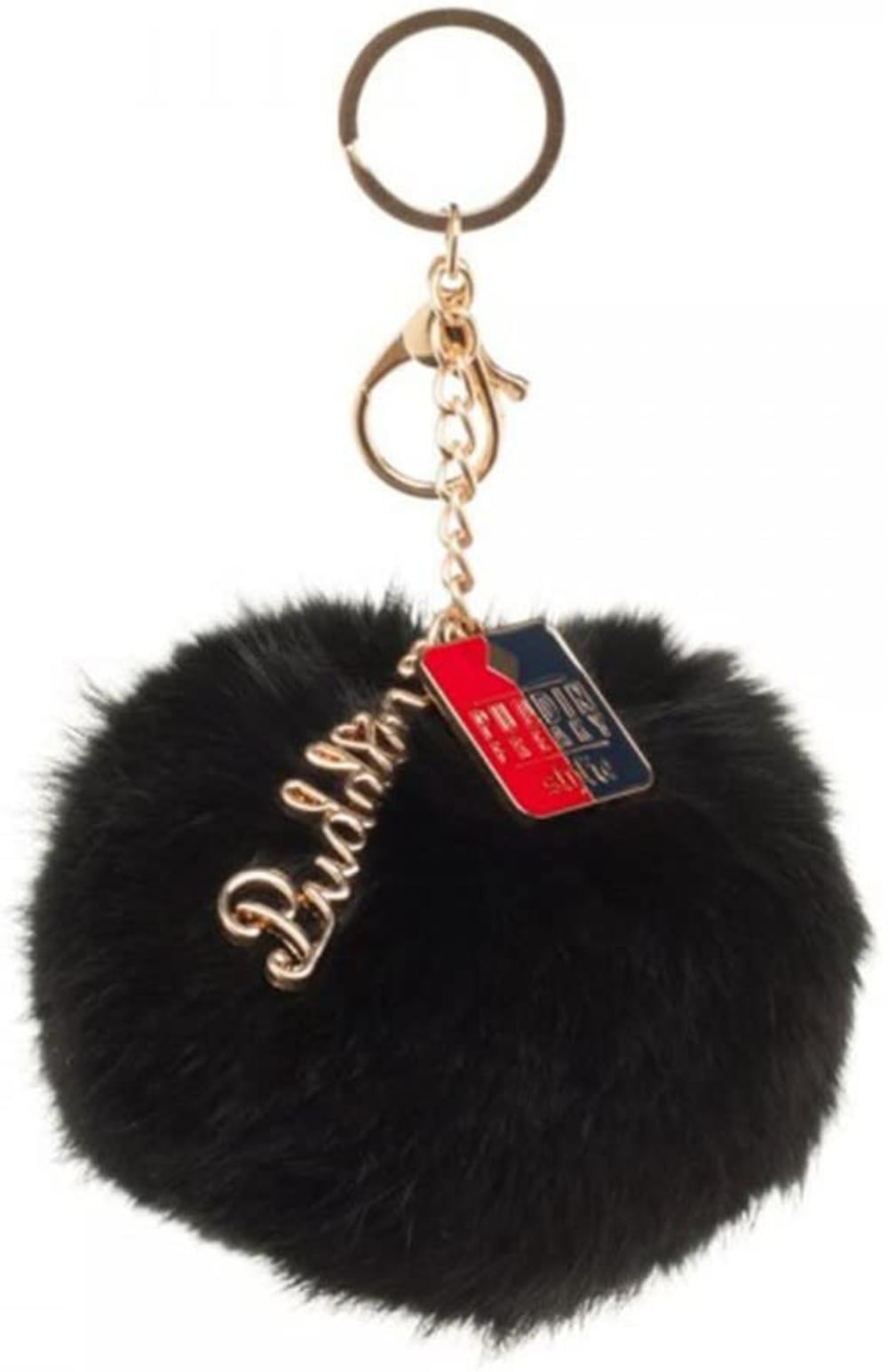 Fashion Swan Crystal Fox Fur Keychain for Bag Car Pendant or Cellphone Pink 