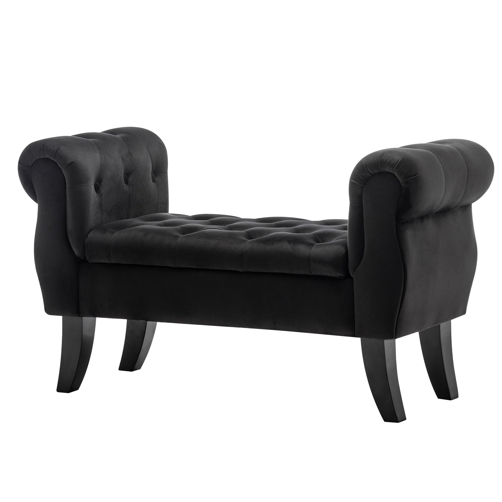 Cterwk 40" End of Bed Rolled Armed Velvet Button Tufted Storage Bench