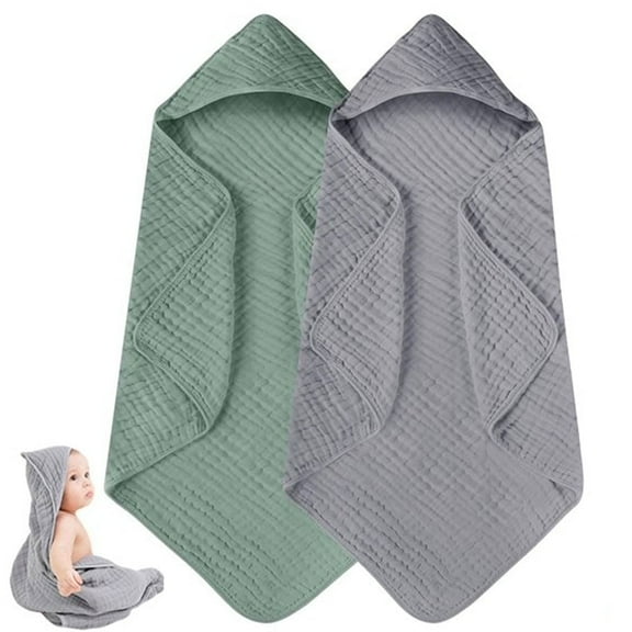 Yiliangx 2x Hooded Baby Towels,Muslin Cotton Baby Bath Towel for Newborns, Infants, Toddlers Size - Soft & Absorbent, 31x31''( White Green)