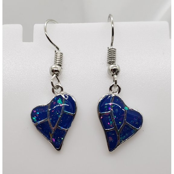 Blue Opal Heart Silver Earrings