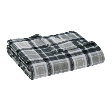 Mainstays Super Soft Plush Blanket, Twin, Light Grey Plaid