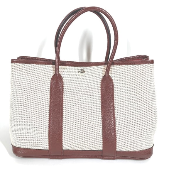 Pre-Owned HERMES Garden Party TPM Tote Bag, Toile H Leather, Women's, Wine Red (Good)