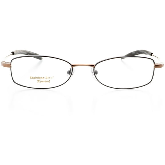 Unisex Optical Eyewear - Rectangle Shape, Stainless Steel Full Rim, Blue Bronze