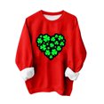 thumbnail image 4 of Qiopertar Mode Femmes Saint-Patrick Décontracté Manches Longues Col Rond Imprimé Chandail en Molleton Dames Hauts Blouse Offres de la Semaine Liquidation Moins de 5$ jusqu'à 90 % de Réduction, 4 of 5