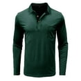 thumbnail image 4 of Men's Top Autumn and Winter Solid Color Lapel Long Sleeve Button Neck Striped Oversized T Shirt Polyester Spandex Lightweight for Working Out, 4 of 5