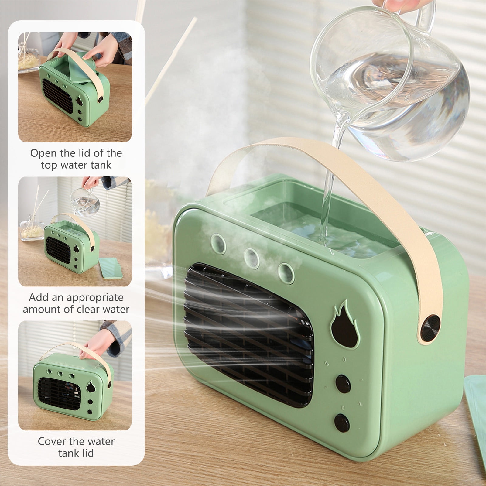 Portable Air Cooler,Mini Desktop Air Conditioner,Compact Space Saving Fan,Adjustable Wind Speed Chilling Device,Personal Cooling System,Water Ice Tank Air Cooler,Energy Efficient Small AC