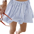 thumbnail image 2 of Women'S Striped Elastic Waist Bubble Skirt Flared A Line Mini Puffy Skirts White S, 2 of 9