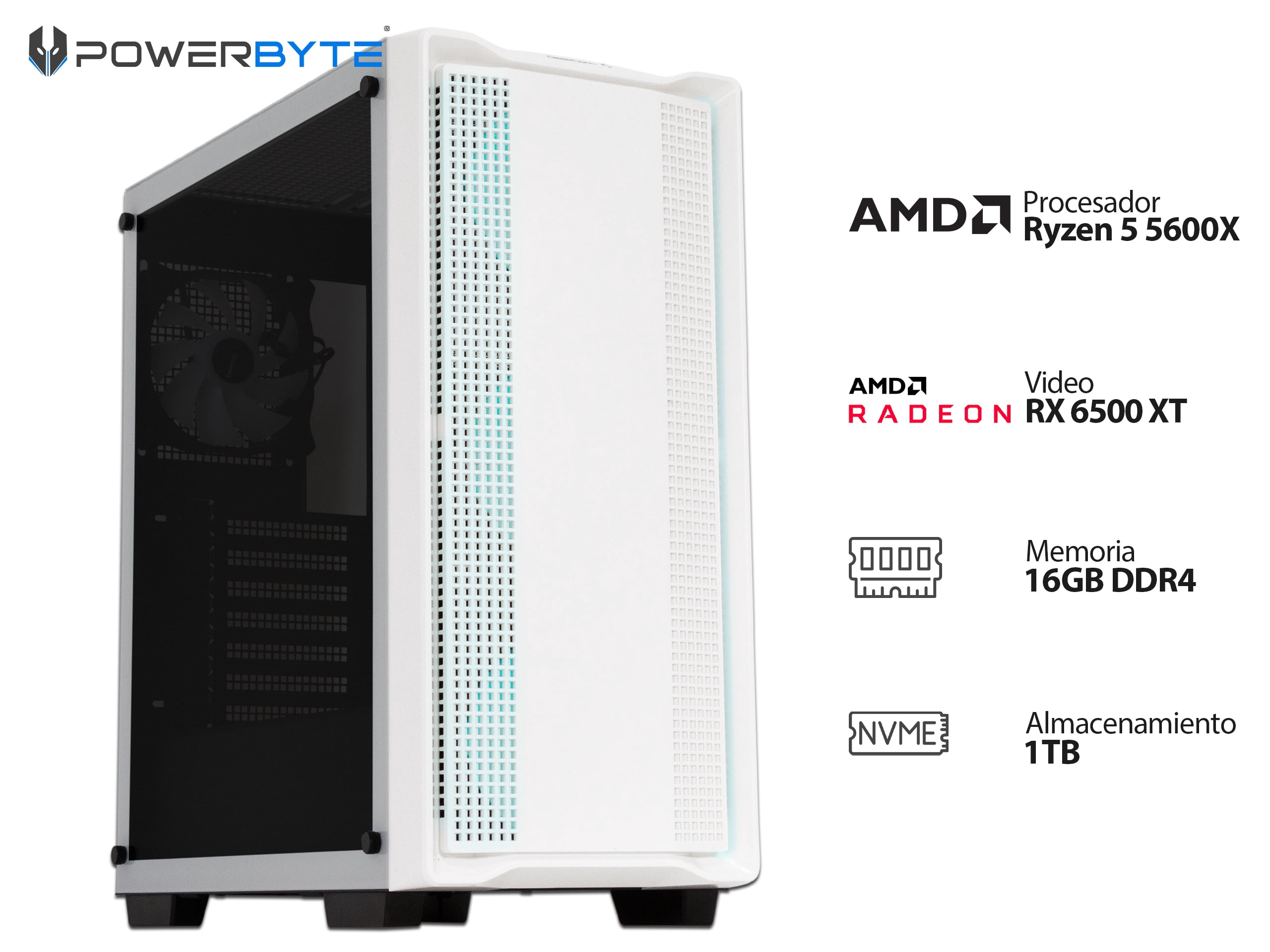 PC Gamer POWER BYTE XXII WHITE: Procesador AMD Ryzen 5 5600X (hasta 4.6 ...
