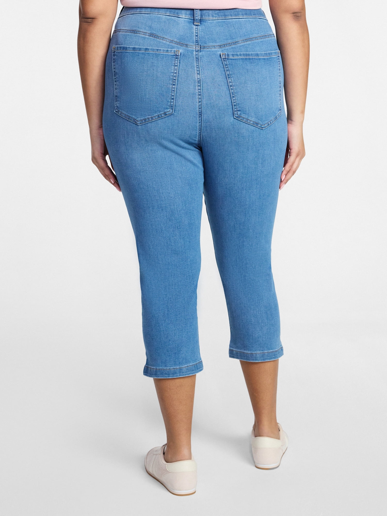 Terra & Sky Women's Plus Pull On Jegging Capri Pants with Control Panel, Sizes 0X-5X