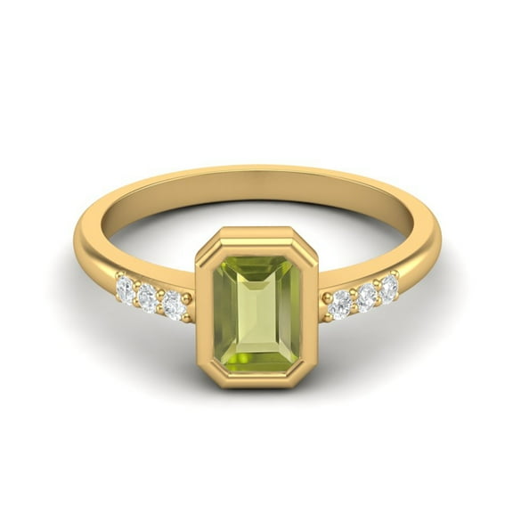 Bezel Set 0.77 Ctw Emerald Cut Peridot 925 Sterling Silver Gold Vermeil Solitaire Women Valentines Day Gifts Ring