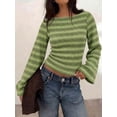 thumbnail image 4 of Women Boat Neck Striped Long Sleeve Sweater, Slim Fit Flare Cuff Knit Top for Autumn Daily Dating Outfits, 4 of 10
