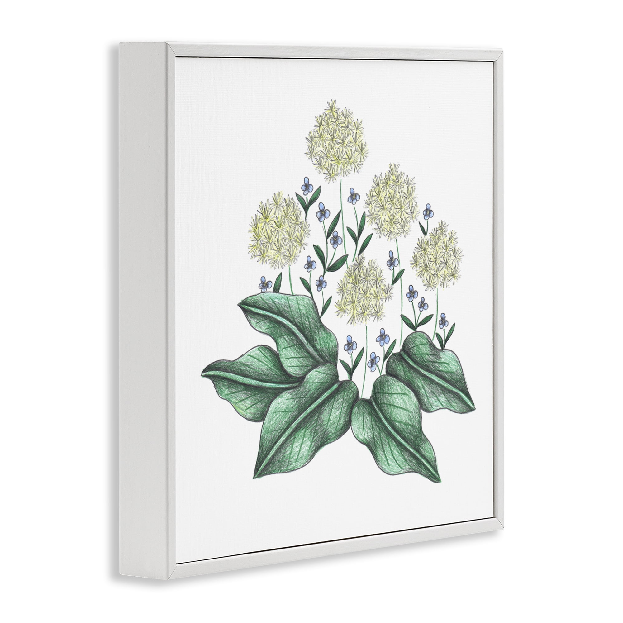 Hello Wildflower Vintage Sketch White Framed Giclee Art, design by Cecilia Battaini